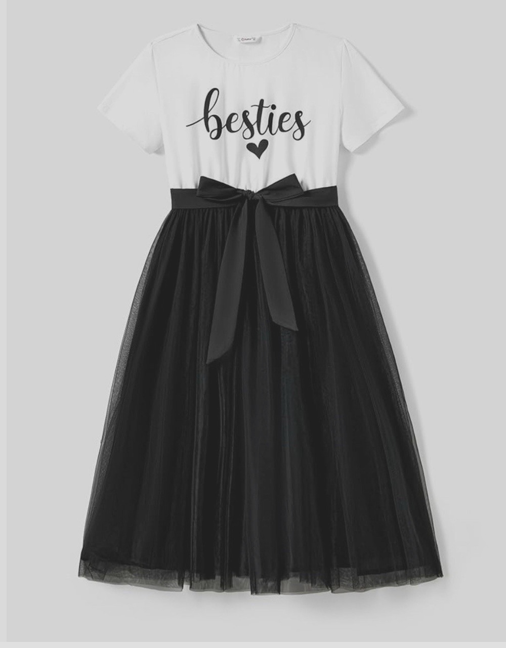 PATPAT Women Besties Short-Sleeve Cotton Solid Mesh Tulle Belted Dress Sz-Medium